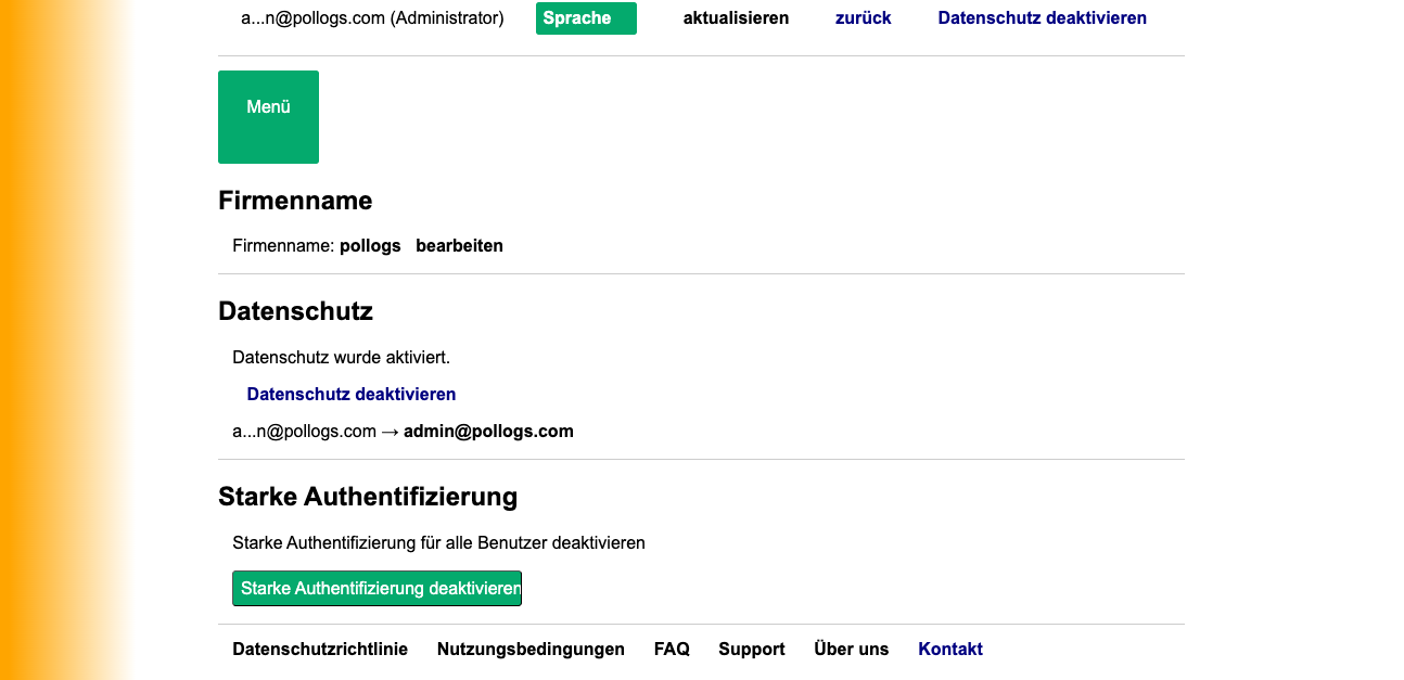 Admin-Einstellungen Dashboard Ansicht